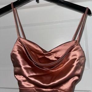 Lola High Slit Satin Dress- Rose Gold